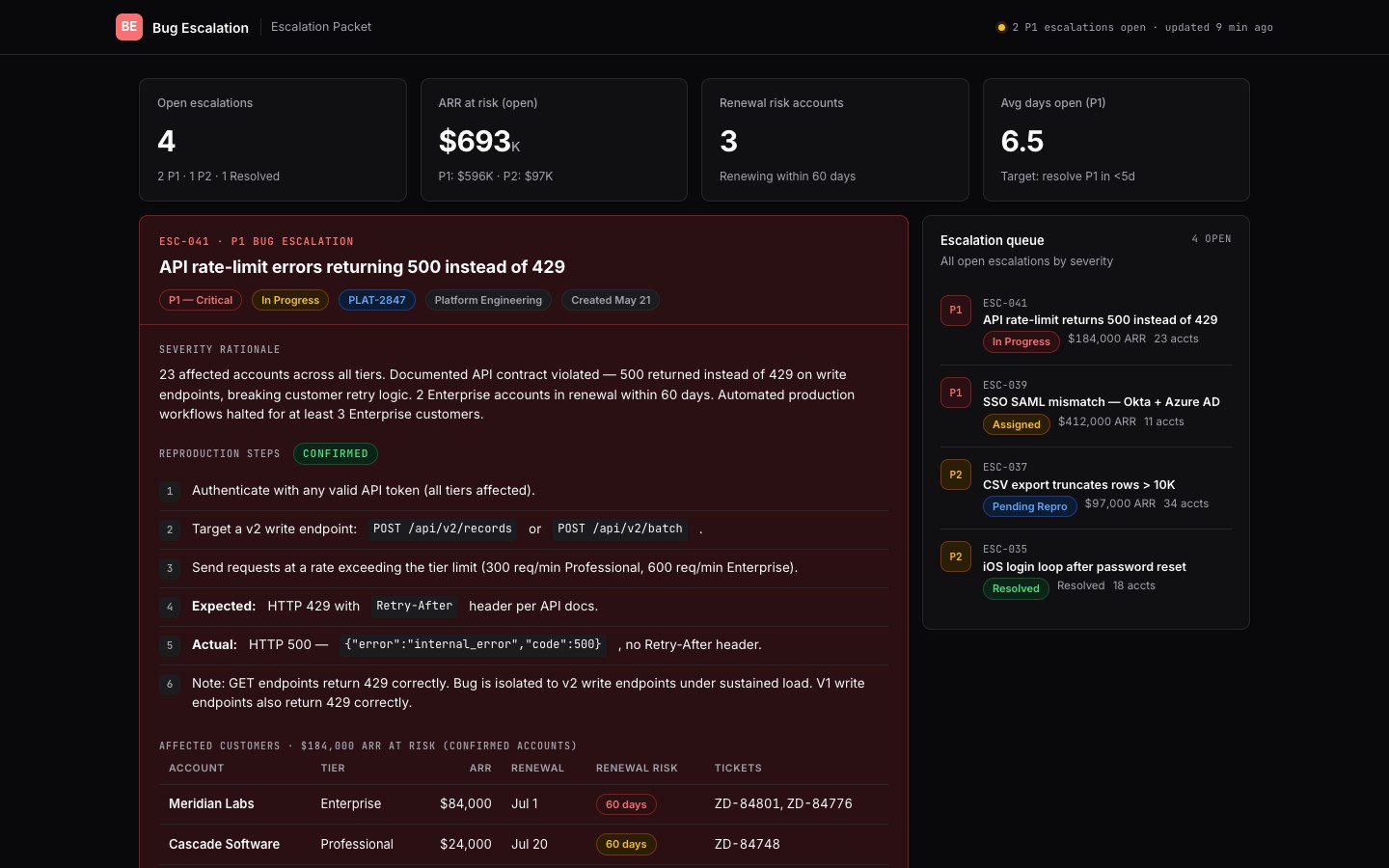 bug-escalation app preview