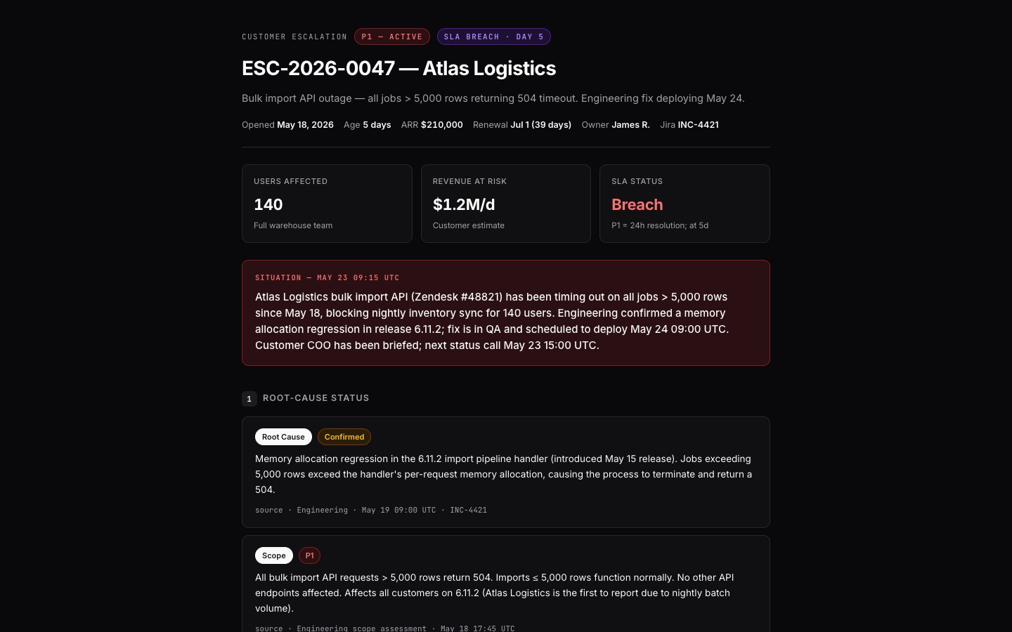 customer-escalation app preview